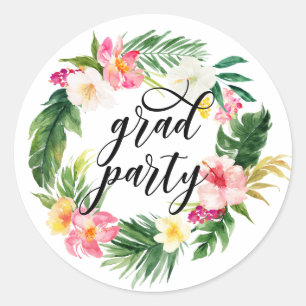 Sticker Rond Aquarelle Tropical Floral Wreath Graduation