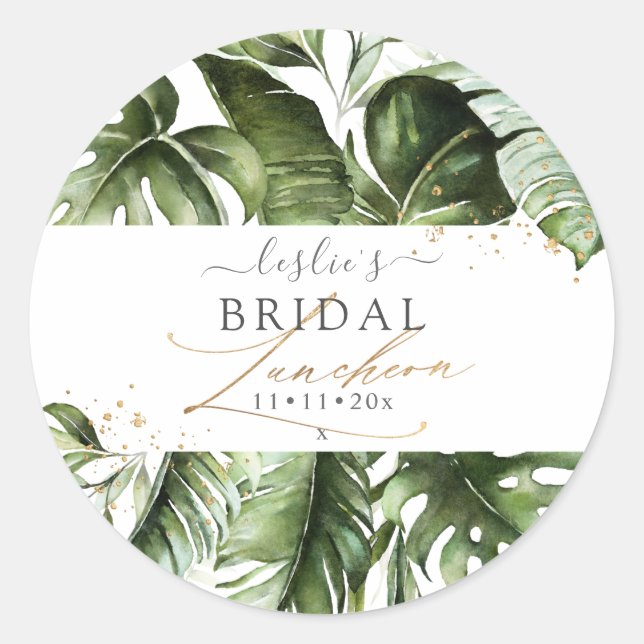 Sticker Rond Aquarelle Tropical Jungle Bridal Luncheon (Devant)