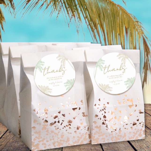 Sticker Rond Aquarelle Tropical Palm Boho Mariage Merci (Créateur téléchargé)