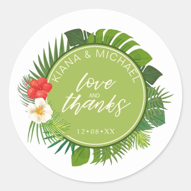Sticker Rond Aquarelle Tropical Wedding Favor Green ID577 Clas (Devant)