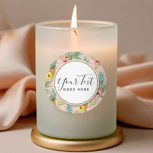 Sticker Rond Aquarelle Tropicale Ananas & Hibiscus Fleurs