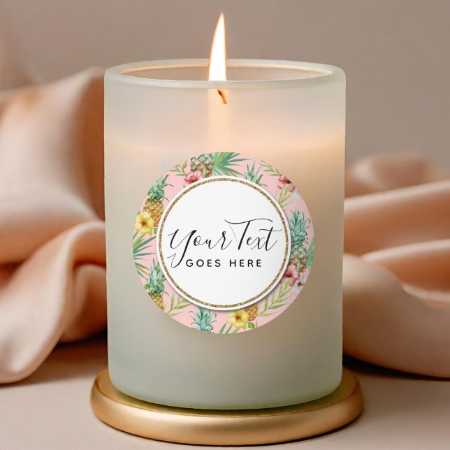 Sticker Rond Aquarelle Tropicale Ananas & Hibiscus Fleurs (Créateur téléchargé)