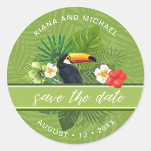 Sticker Rond Aquarelle tropicale Enregistrer la date Green ID57