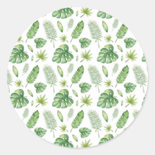 Sticker Rond Aquarelle tropicale Feuilles de bananes