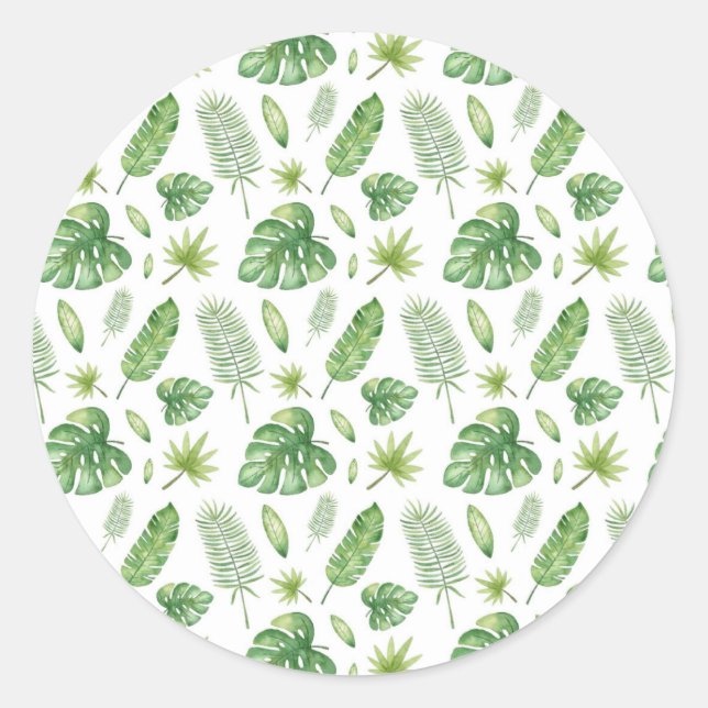 Sticker Rond Aquarelle tropicale Feuilles de bananes (Devant)