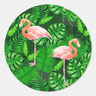 Sticker Rond Aquarelle tropicale Flamant rose
