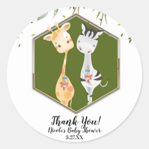 Sticker Rond Aquarelle tropicale Giraffe & Baby shower Zèbre