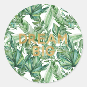 Sticker Rond Aquarelle Tropicale Green Feuille Gold Dream
