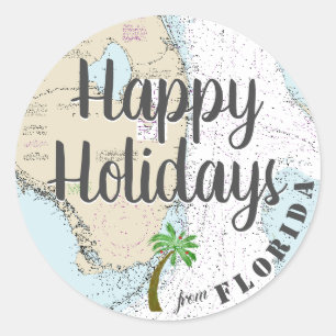 Sticker Rond Aquarelle tropicale Joyeuses vacances de Floride