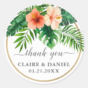 Sticker Rond Aquarelle tropicale Merci Mariage botanique