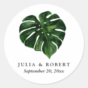 Sticker Rond Aquarelle tropicale Monstera Mariage botanique
