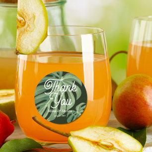 Sticker Rond Aquarelle tropicale Monstera Mariage merci