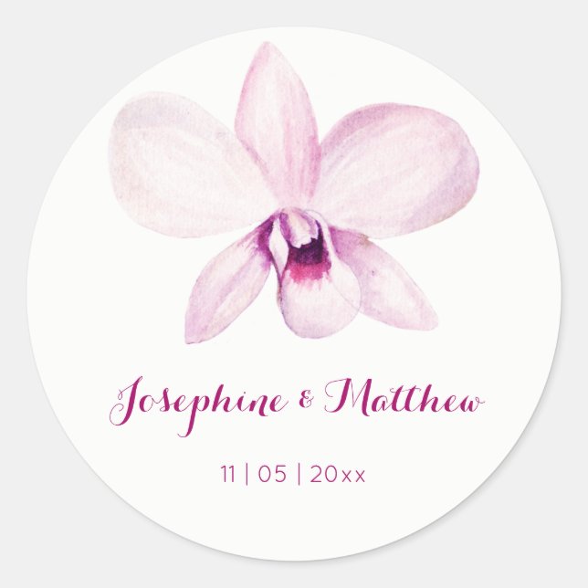 Sticker Rond Aquarelle tropicale violette orchidée Mariage flor (Devant)