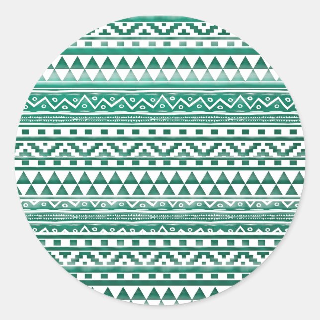 Sticker Rond Aquarelle turquoise Abstraite Aztec Tribal Print P (Devant)