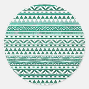 Sticker Rond Aquarelle turquoise Abstraite Aztec Tribal Print P