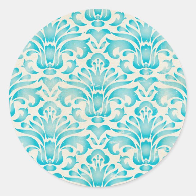 Sticker Rond Aquarelle turquoise Aquarelle Damas Ombre Bleu Imp (Devant)