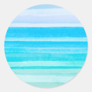 Sticker Rond Aquarelle Turquoise bleu océan Ombre Stripe