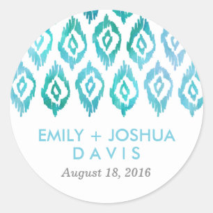 Sticker Rond Aquarelle turquoise Ikat   MARIAGE