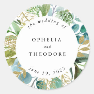 Sticker Rond Aquarelle turquoise Mariage botanique Favoriser le