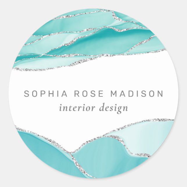 Sticker Rond Aquarelle Turquoise moderne Parties scintillant ar (Devant)