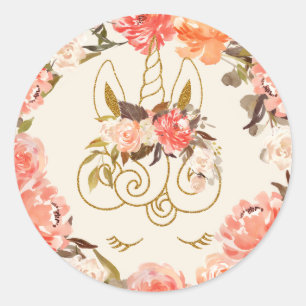 Sticker Rond Aquarelle Unicorne brillante sophistiquée Florale