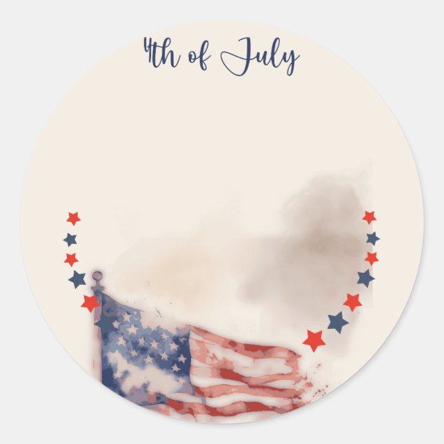 Sticker Rond Aquarelle US Drapeau et étoiles (Devant)