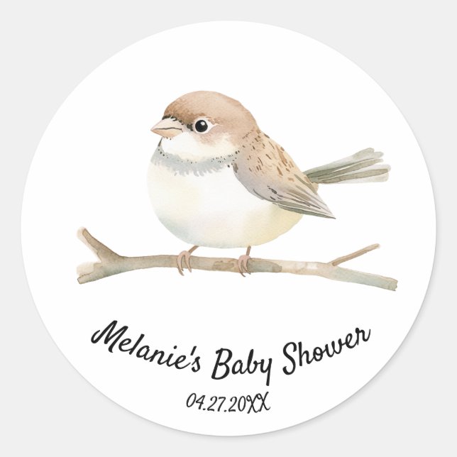 Sticker Rond Aquarelle usée sur un Baby shower de branche (Devant)
