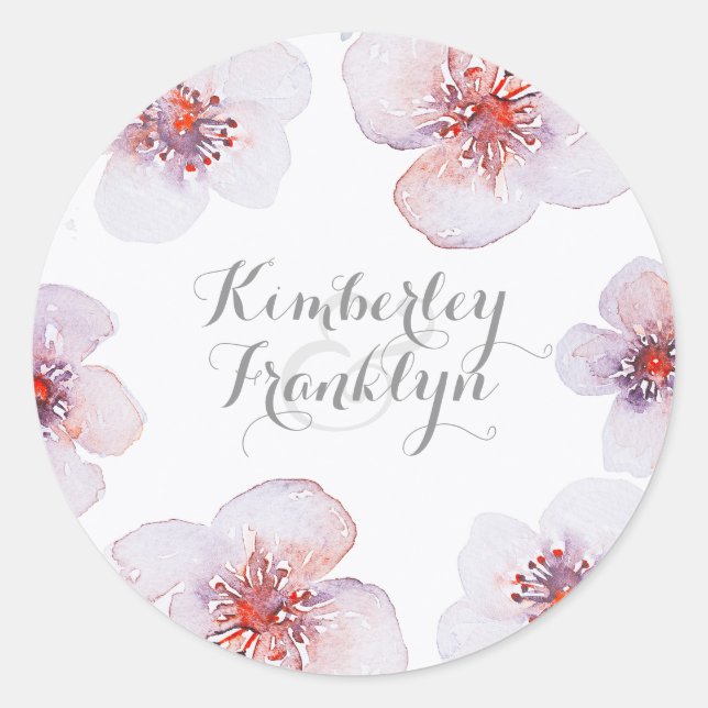 Sticker Rond Aquarelle végétale Florale Élégante Mariage modern (Devant)