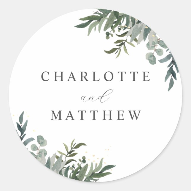 Sticker Rond Aquarelle Verdure Mariage Enveloppe Sceau (Devant)