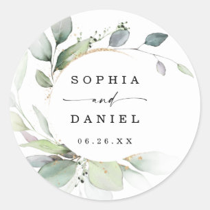 Sticker Rond Aquarelle Verdure Mariage Faveurs