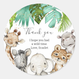 Sticker Rond Aquarelle Verdure Safari Animaux Anniversaire