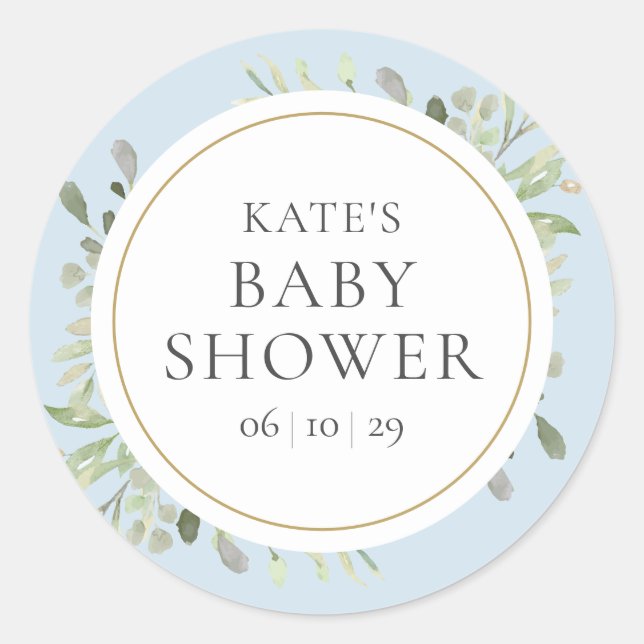 Sticker Rond Aquarelle Vert Baby shower Garçon bleu (Devant)