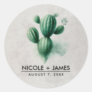 Sticker Rond Aquarelle Vert Cactus Gris Sud-Ouest Mariage