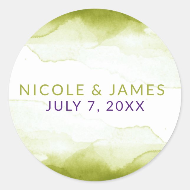 Sticker Rond Aquarelle Vert Chartreuse Mariage Moderne Chic (Devant)