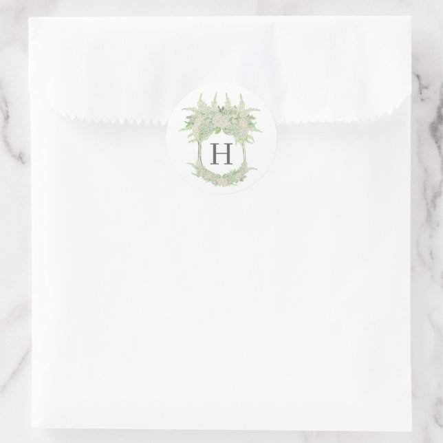 Sticker Rond Aquarelle Vert et blanc Hydrangea Mariage Crest (Sac)