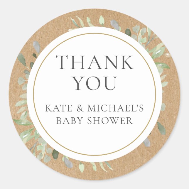 Sticker Rond Aquarelle Vert Feuille Baby shower Merci  (Devant)