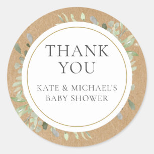 Sticker Rond Aquarelle Vert Feuille Baby shower Merci