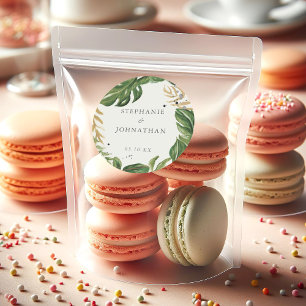 Sticker Rond Aquarelle verte et or Mariage tropical