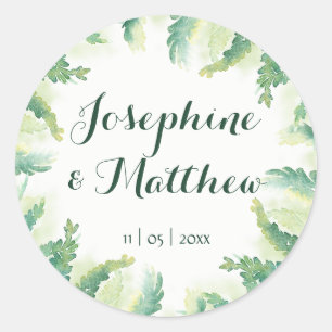 Sticker Rond Aquarelle verte Fern Mariage personnalisé