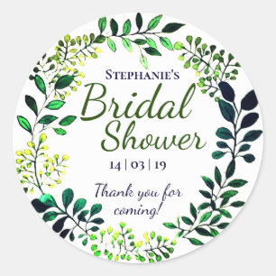 Sticker Rond Aquarelle verte MERCI FÊTE DES MARIÉES