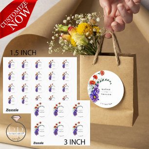 Sticker Rond Aquarelle Vibrant Orange et violet Fleurs sauvages