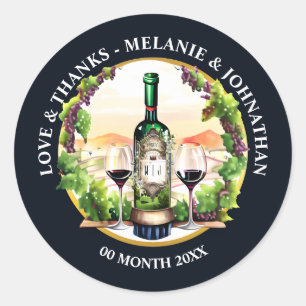 Sticker Rond Aquarelle vin bouteille verre vigne vigne pays