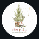 Sticker Rond Aquarelle vintage Boho Noël Aquarelle<br><div class="desc">Ce Noël sera un peu plus brillant avec ces autocollants de saison de Noël modernes et vintages de la collection Vintage Christmas Boho ci-dessus.</div>