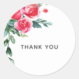 Sticker Rond Aquarelle vintage fleurs de pavot rouge rustique