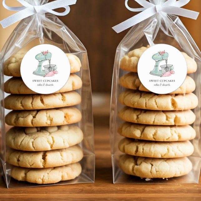 Sticker Rond Aquarelle Vintage mélangeur de gâteau Boulangerie (Créateur téléchargé)