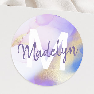 Sticker Rond Aquarelle violet Abstrait Girly Luxury Monogramme