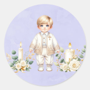 Sticker Rond Aquarelle violet clair Baptême garçon