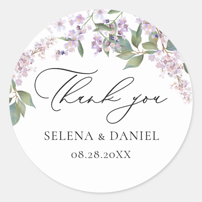 Sticker Rond Aquarelle violet Mariage floral (Devant)