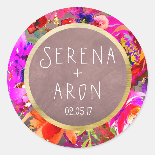 Sticker Rond Aquarelle violet mariage floral (Devant)