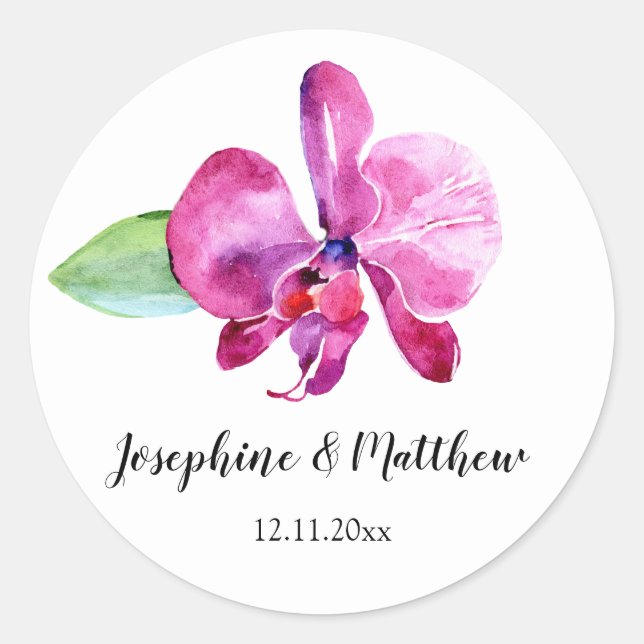 Sticker Rond Aquarelle violet orchidée Mariage floral (Devant)
